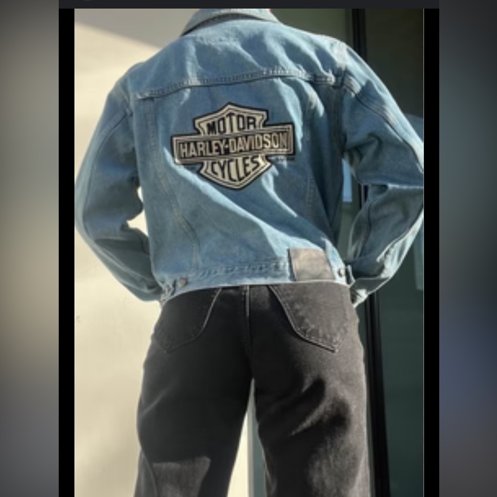 Vintage  HARLEY DAVIDSON Embroidered Logo Denim Jean Jacket medium